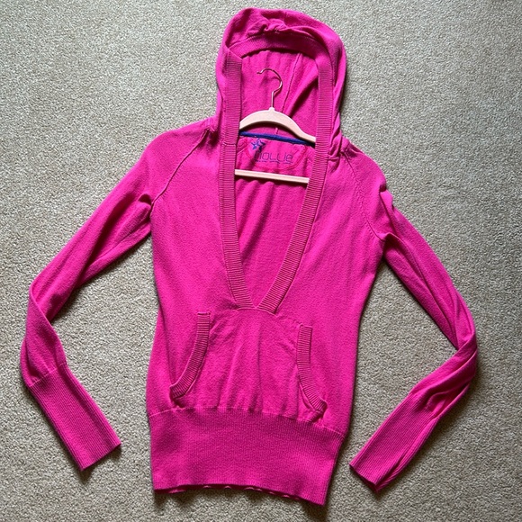 Nollie pink hooded deep v neck sweater top - Picture 1 of 3